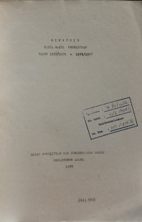 Sinopsis Hasil-Hasil Penelitian Tahun 1969/1970 - 1976/1977